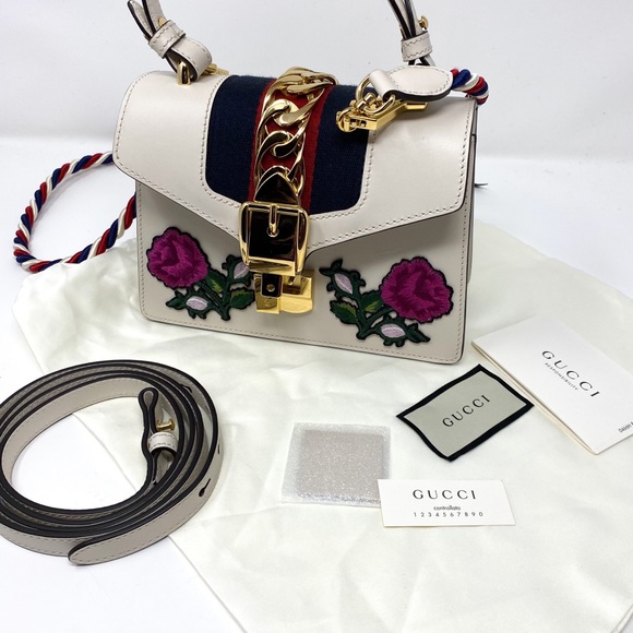 GUCCI Sylvie Calfskin Embroidered Shoulder Bag - Picture 13 of 15